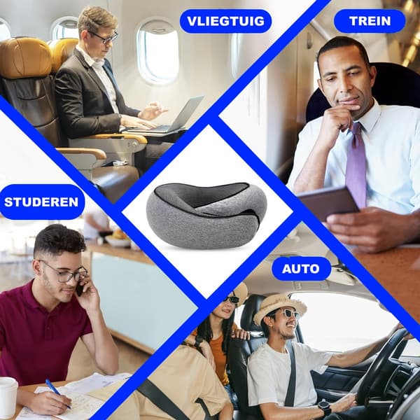 Ergonomisk resekudde i minnesskum för nacke, huvud och axlar för långflygningar, grå