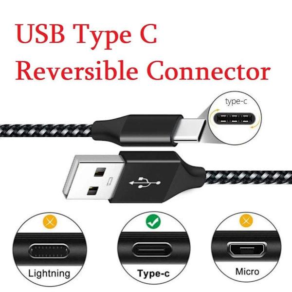 USB 2.0 - USB-C -kaapeli 3A pikalataus Musta 2 m