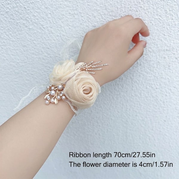 Piger Brudepige Håndledsblomster Perle Rhinestones Rose Armbånd Stof Håndblomster 1