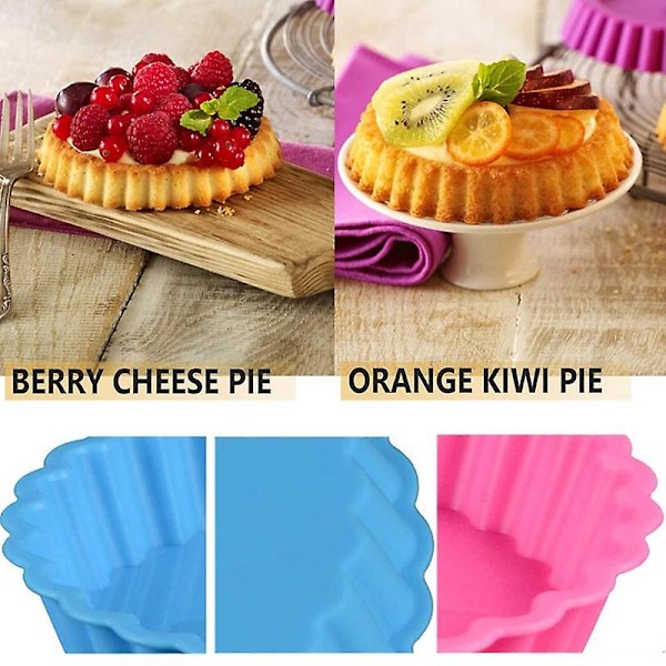 8 stk. silikone kageforme, runde non-stick tærteforme, runde riflet flan bageforme til muffin, Qu