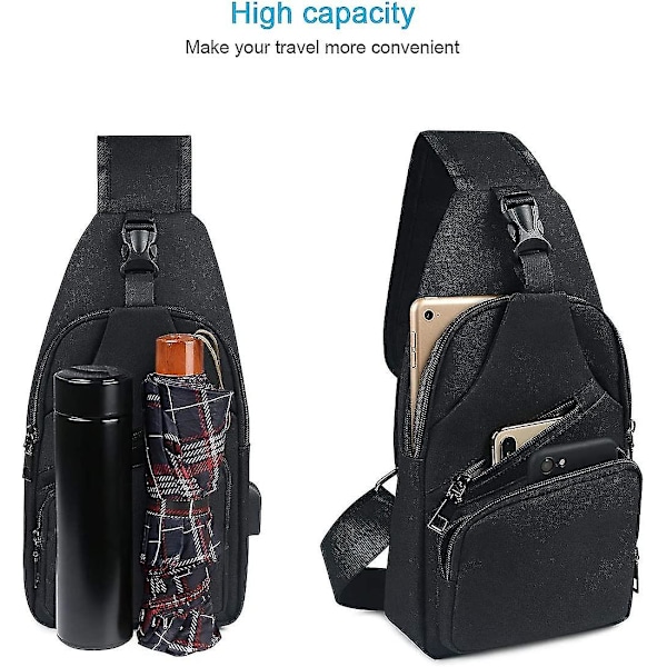 Sling Bag, Brystveske Med Usb-Laderport, Lett Tverrveske For Menn Og Kvinner Til Fotturer, Sykling, Reiser
