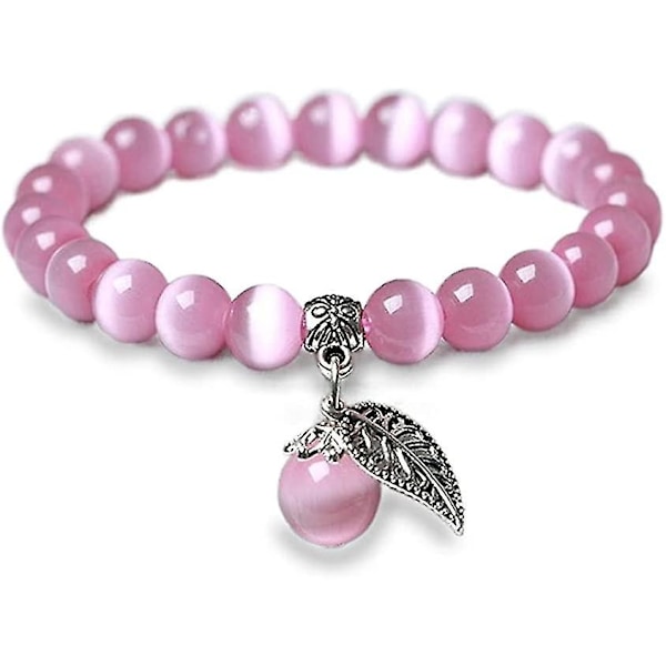 Natursten Armbånd Til Kvinder, Perler I 8mm Charm Armbånd I Elastisk Pink