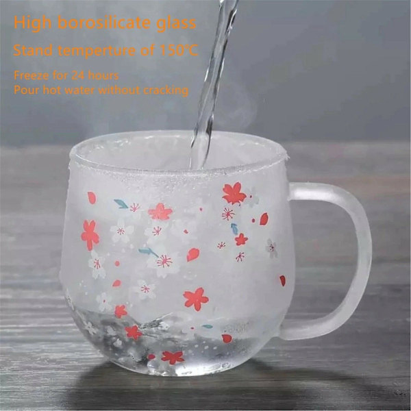 Sakura krus, glasskrus med teinfuserfilter og lokk, kirsebærblomsterkoppsett, blomstertekopp, 300 ml
