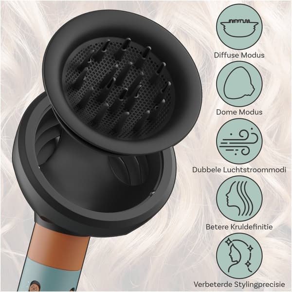 Hårdiffusor-munstycke för Dyson Airwrap HS01 HS05 HS08, dubbelt luftflöde med kupol- och diffusorlägen, för lockigt och vågigt hår, grå