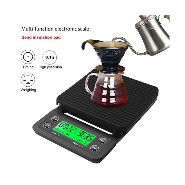 5 kg/0,1 g Droppkaffeskala med Timer Bärbar Elektronisk Digital Köksvåg LCD Elektronisk Vågskala