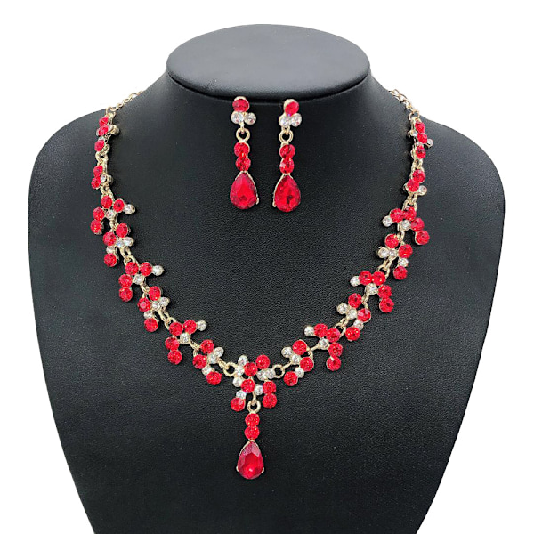 Two piece set of red ear needle style for Women for Women Necklaces for Women Jewelry Gifts（Necklace and earrings）