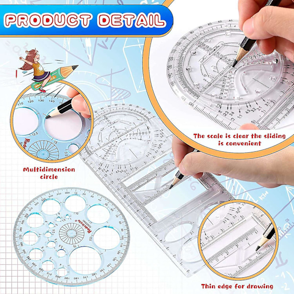 4 kpl monitoiminen geometrinen viivoitin mittauspiirustusviivoitin muoviset matematiikkatyökalut opiskelijalle