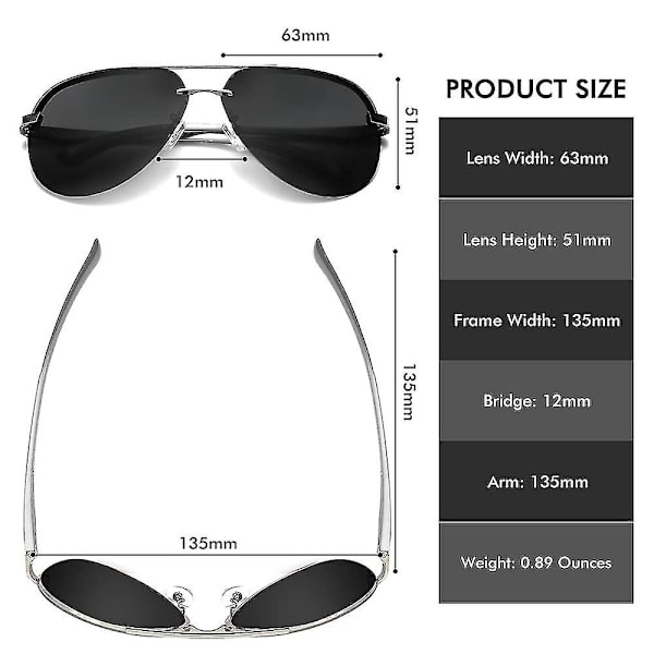 Polarisoidut Aviator-aurinkolasit miehille ja naisille Peilipinnoitettu 63 mm Metallirunko Uv400-suojaus Suuri ajamiseen kalastukseen ulkoiluun