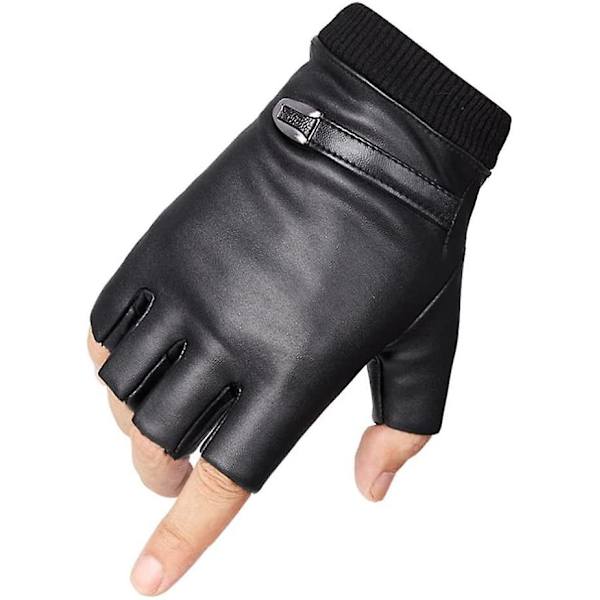 Læder Sorte Fingerløse Handsker, Motorcykel Kørsel Fingerløse Læderhandsker,