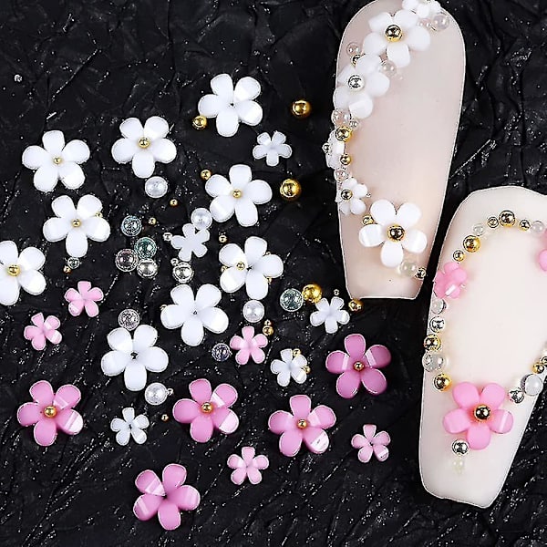 3D blommiga nageldekorationer för akrylnaglar, 6 rutnät 3D nagelblommor strass körsbärsblomma