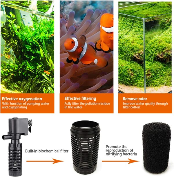 Akvariepump med filter 4W 400L/H Filter Vattenpump