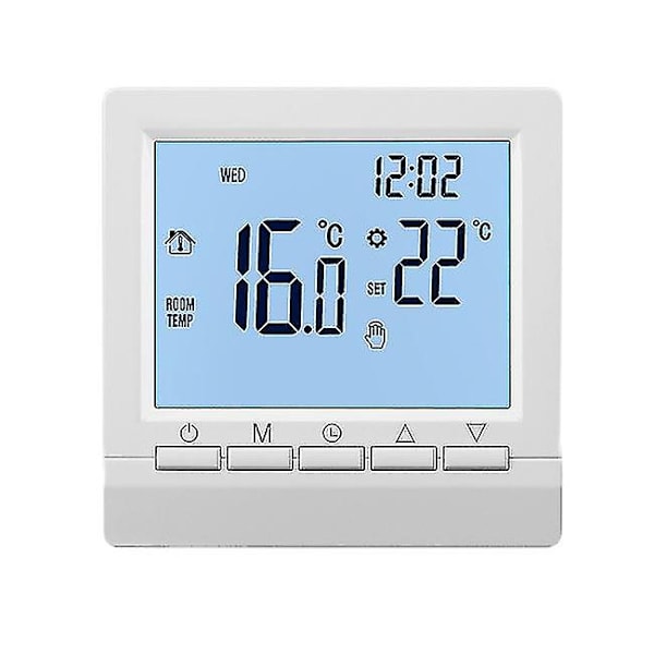 Elektrisk varmetermostat, manuel knap 16a, negativt display, hvide tegn på sort baggrund