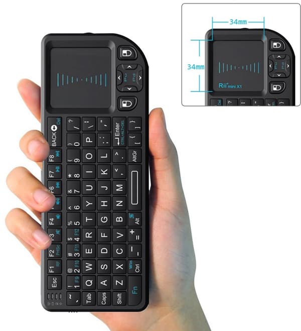 Rii X1 Mini trådlöst tangentbord 2,4 GHz med pekplatta, stöder engelsk/rysk/spansk/fransk inmatning, för Android TV-box, PC, bärbar dator, svart