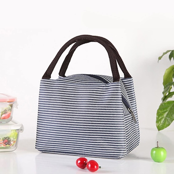 Isolerad lunchväska Tote Cooler Bag Vattentät Oxford Cloth Picknick Cool Bag (21 * 15 * 17cm)(blå vita ränder)