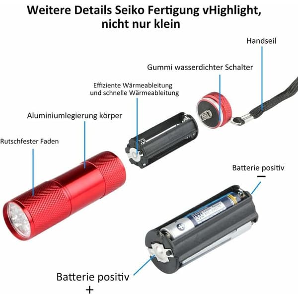 4 kpl Mini LED-taskulamppuja - Vedenpitäviä 12 paristolla ulkokäyttöön