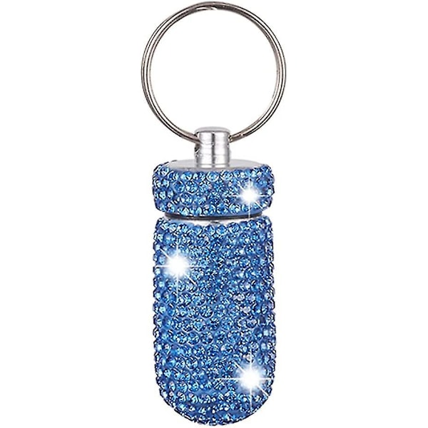 Pill Box Keychain Rhinestone Aluminum Alloy Pill Case Mini Pill Box Portable Pill Containe