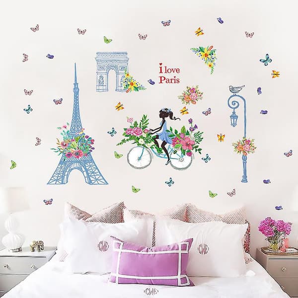 Set med Väggdekaler Flicka och Paris Väggstickers Väggdekoration för Sovrum Vardagsrum Kontor