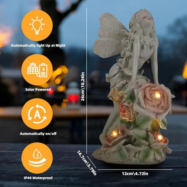 Aurinkoenkeli puutarhapatsas vedenpitävä ulkokoriste LED-valolla