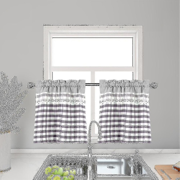 Kjøkken Gardiner Dekor Vindusgardin Luksus Cafe Valance Topper Draperier 74cmx61cm Lys Grå