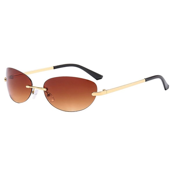 Rimless Solglasögon UV400 Glasögon för Kvinnor och Män Gradient Tea