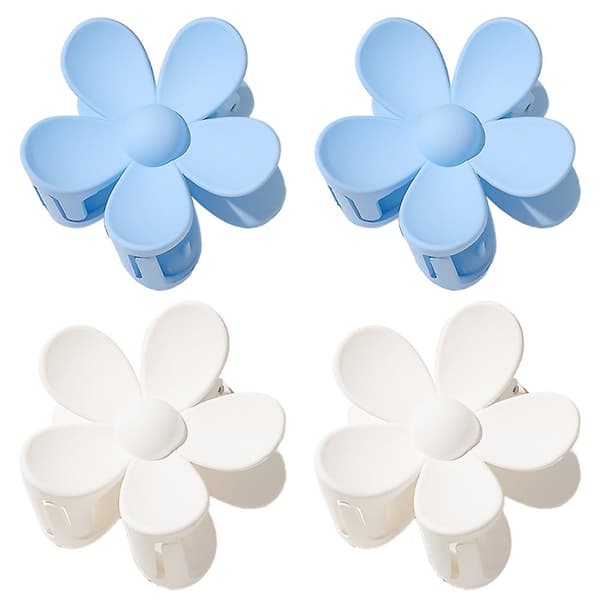4 store blomsterhårklemmer, store tusindfryd-kronbladsklemmer, blomstrede matte hårspænder