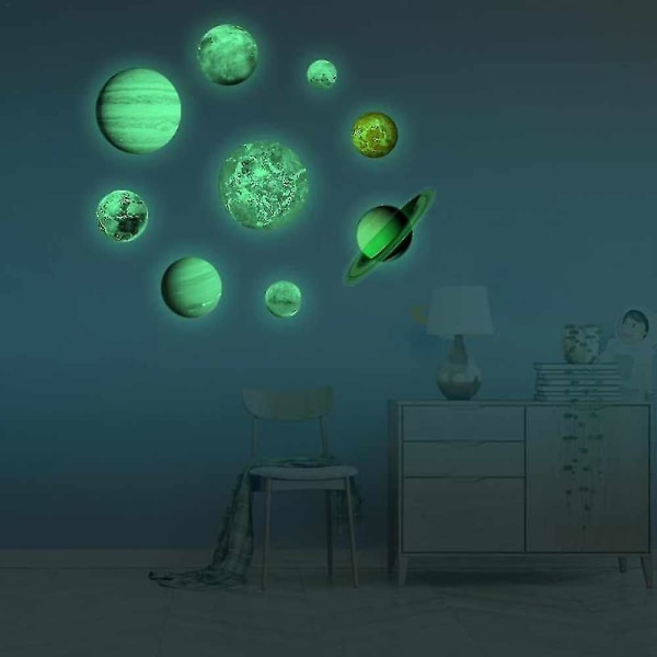 9 stk/sett 9 Planet Solar System Fluorescerende Veggklistremer Universet