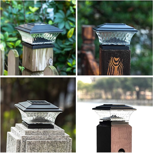 2-delt solcelle stolpe lampe, udendørs LED belysning til terrasse, hegn, stolpe top