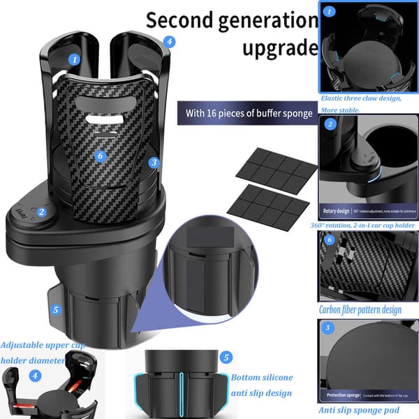 Bilkoppholder Ekspander, 2 i 1 Dobbel Koppholder Ekspander Adapter for Bil, Multifunksjonell Auto Drikkeholder