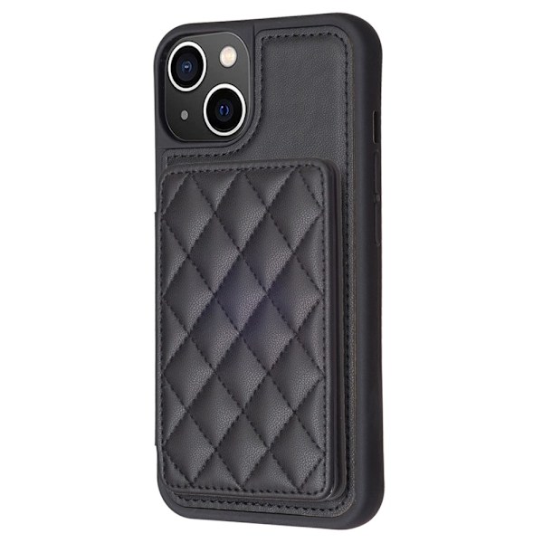 SKALO iPhone 15 Tikattu Kuori Lompakolla - Musta Black Svart
