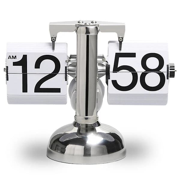 Retro Flip Clock Quartz Bordsklocka med Metallram för Hemmakontor Vit Silver