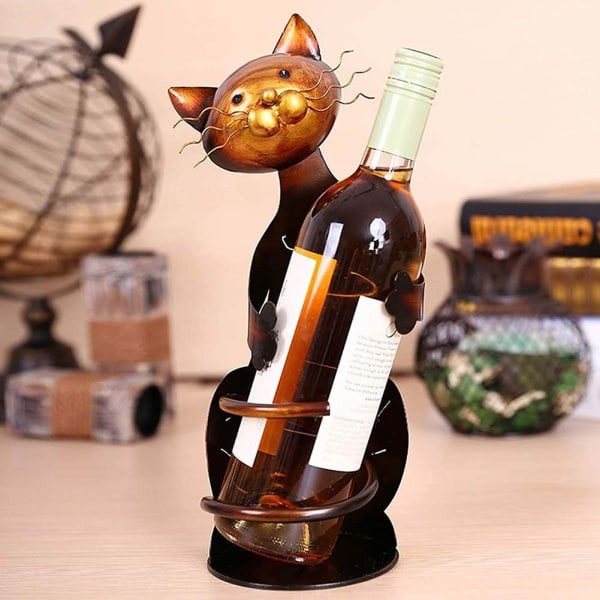 Sød Kat Metal Vin Stativ Universal Vinflaske Display Stativ Retro Vinskab Dekoration Bronze
