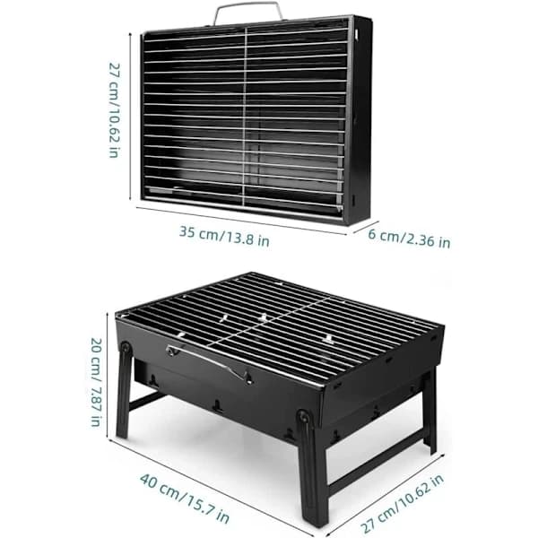 Bærbar sammenklappelig kulgrill med 2 clips i rustfrit stål til udendørs camping, picnics og grillfester i baghaven