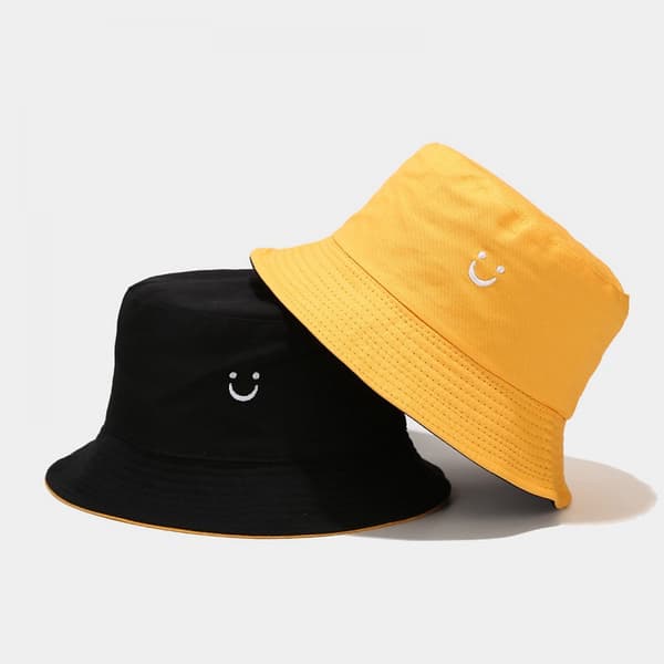 Double-Sided Smiling Face Reversible Bucket Hat Summer Travel B