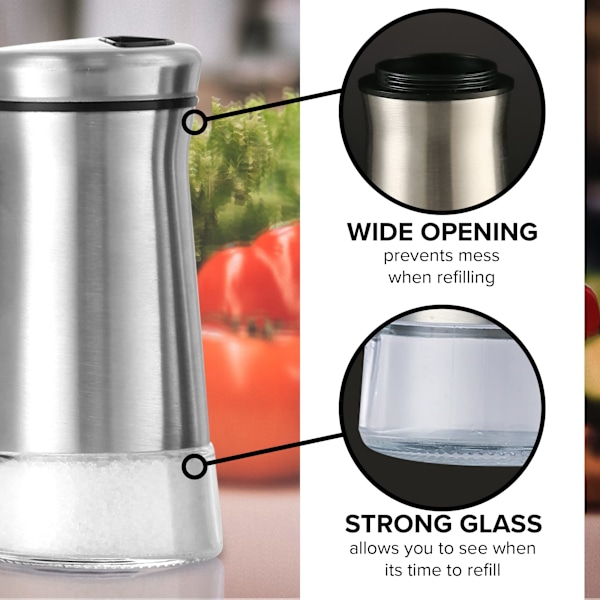 Det originale salt- og pebersæt - Sølv - Krydderidispensor med justerbare hældningshuller - Sæt i rustfrit stål og glas