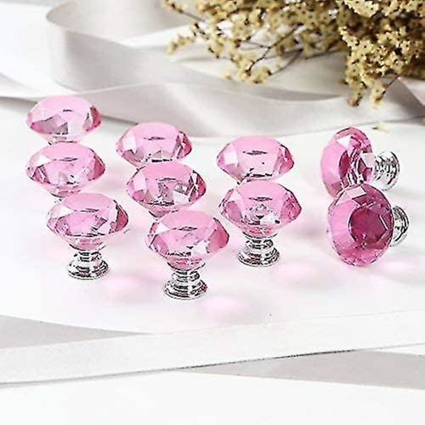 6 st kristalldörrknoppar, lådknoppar, diamantknoppar med skruvar för hem, kök, kontor, låddekoration, rosa, 30 mm