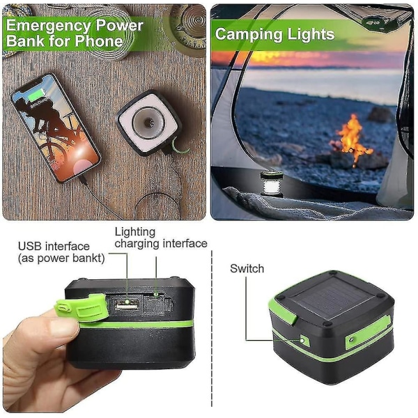 Campinglanterne, solcelledrevet og USB-oppladbar LED-campinglys, bærbar sammenleggbar teltlys for camping, fotturer