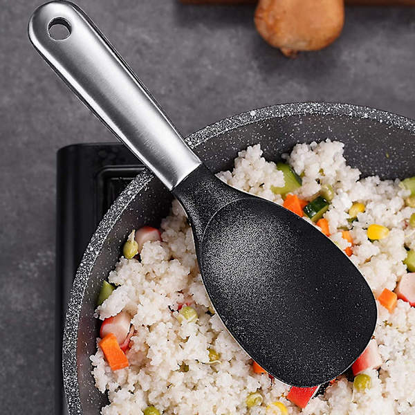 Silikonespatel til ris, ri serveringsske non-stick varmebestandig ske wokspatel risskovl sushiske til ris/mos (1 stk, sort)