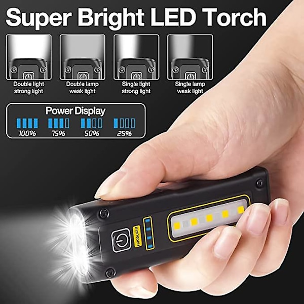 2 stk. Mini lommelygte LED genopladelig USB multifunktionel nødfakkel
