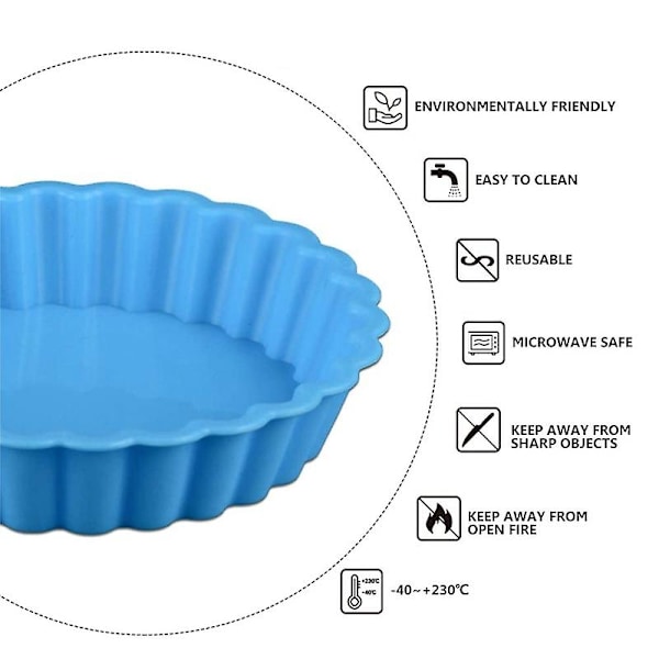 8 stk. silikone kageforme, runde non-stick tærteforme, runde riflet flan bageforme til muffin, Qu