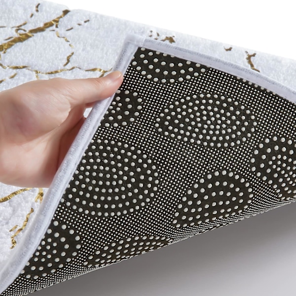 Bademåtte 40 x 60 cm Badeværelse Måtte Guld Striber Marmor Tæppe - Hvid