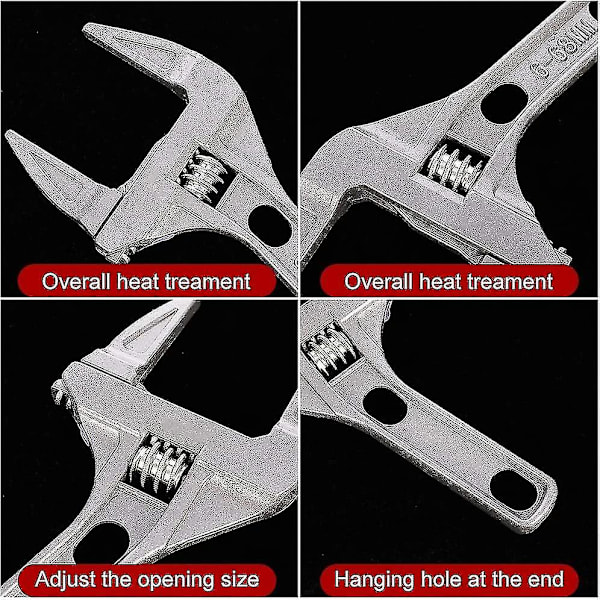 Justerbar skiftenøkkel, 16-68mm stor åpning bred kjeve aluminiumslegering skiftenøkkel med kort håndtak ultratynn Z
