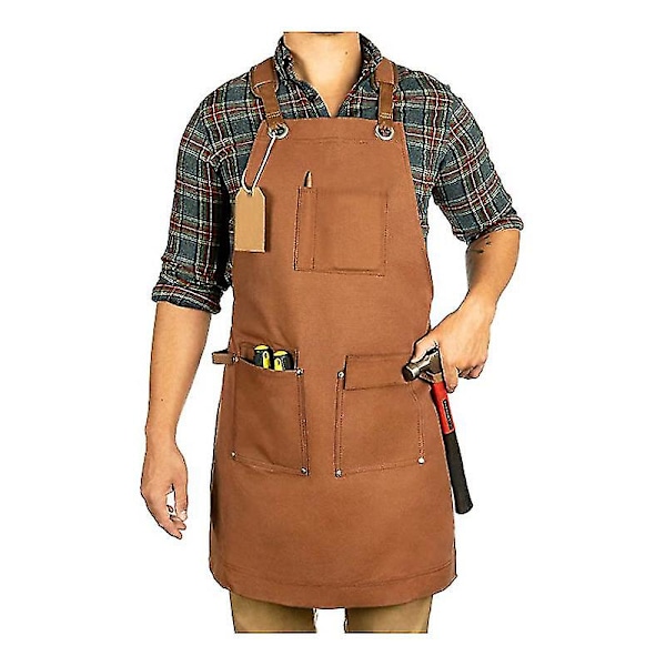 Waxed Canvas Heavy Duty Work Apron With Pockets  (brown Deluxe Edition) Brown