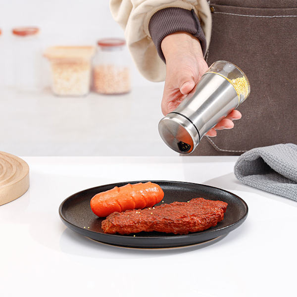 Det originale salt- og pebersæt - Sølv - Krydderidispensor med justerbare hældningshuller - Sæt i rustfrit stål og glas
