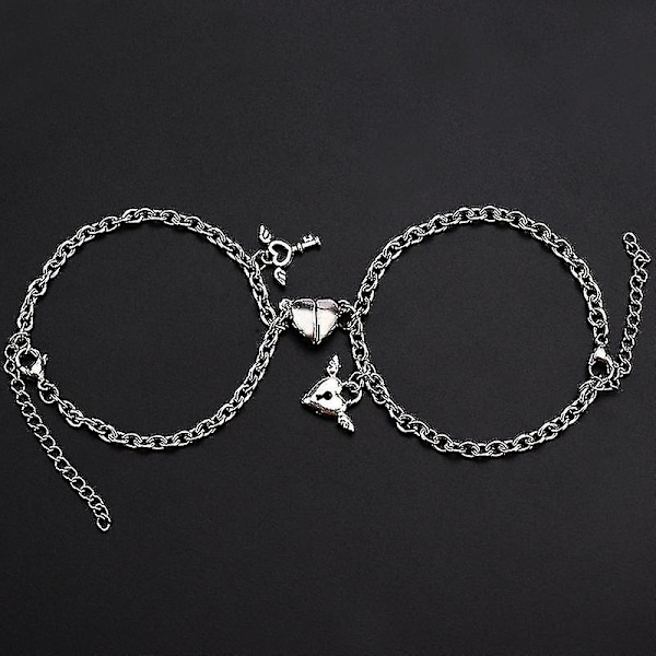 2pcs / Set Heart Magnet Attract Couple Bracelet Love Key Lock Charm Bracelet