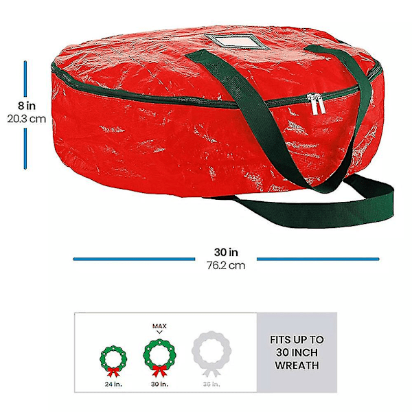 Rund julekrans oppbevaringspose Stor kapasitet Festival krans oppbevaringspose for utendørs 60 * 18cm rød