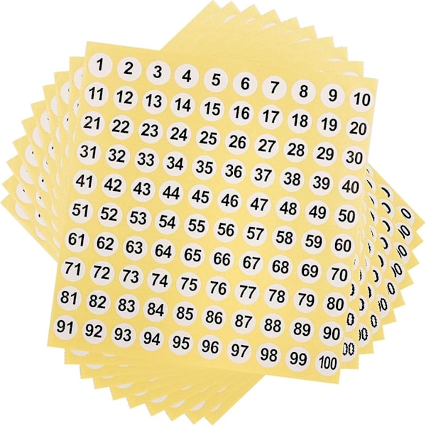 30 ark med nummerklistremer, runde nummerlapper 1 til 100, selvklebende klistremer for hjem og gave