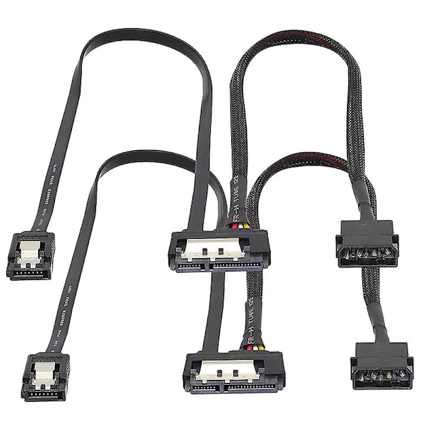 2 st SATA 6g datakabel, SATA-strömkabel 2-i-1 förlängningssladd, lp4 Ide till SATA 15p hona med seriell A