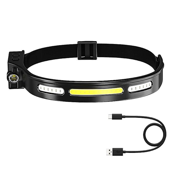 Cob Led Vit+rött Ljus 5 Belysningslägen Huvudlampa Sensorstrålkastare Med Inbyggt Batteri Ficklampa Usb Laddningsbar Fackla