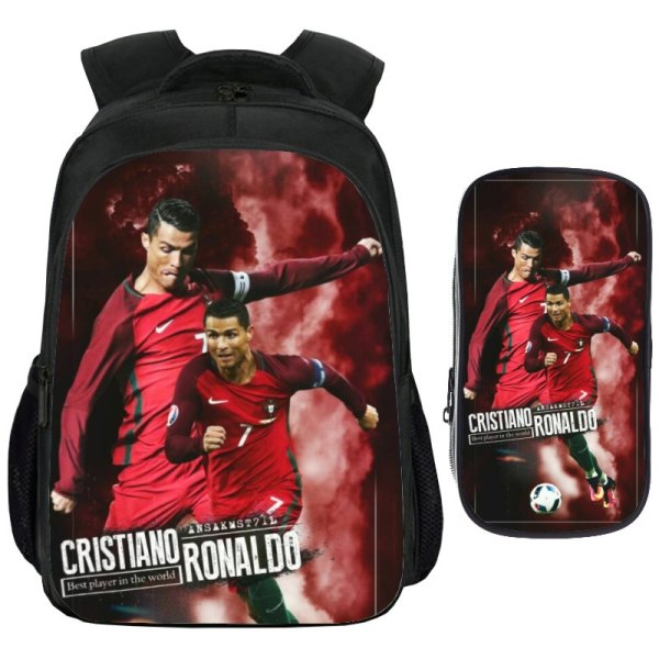Ronaldo ryggsäck, tecknad ryggsäck, case, 2-delad set, grundskola, dagis, hane 16inches