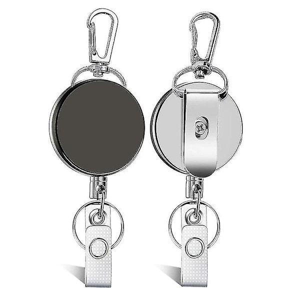 Svært slitesterke uttrekkbare nøkkelringer Nøkkelholder Badge Reel Clips (2 stk, sølv)